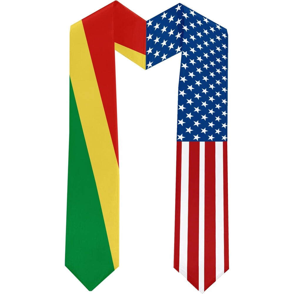 3218 2025 The Republic of The Congo Flag and USA Flag Graduation Stole